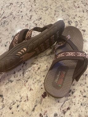 Women’s Skechers Outdoor Lifestyle Black and Brown Comfort Slide Sandals